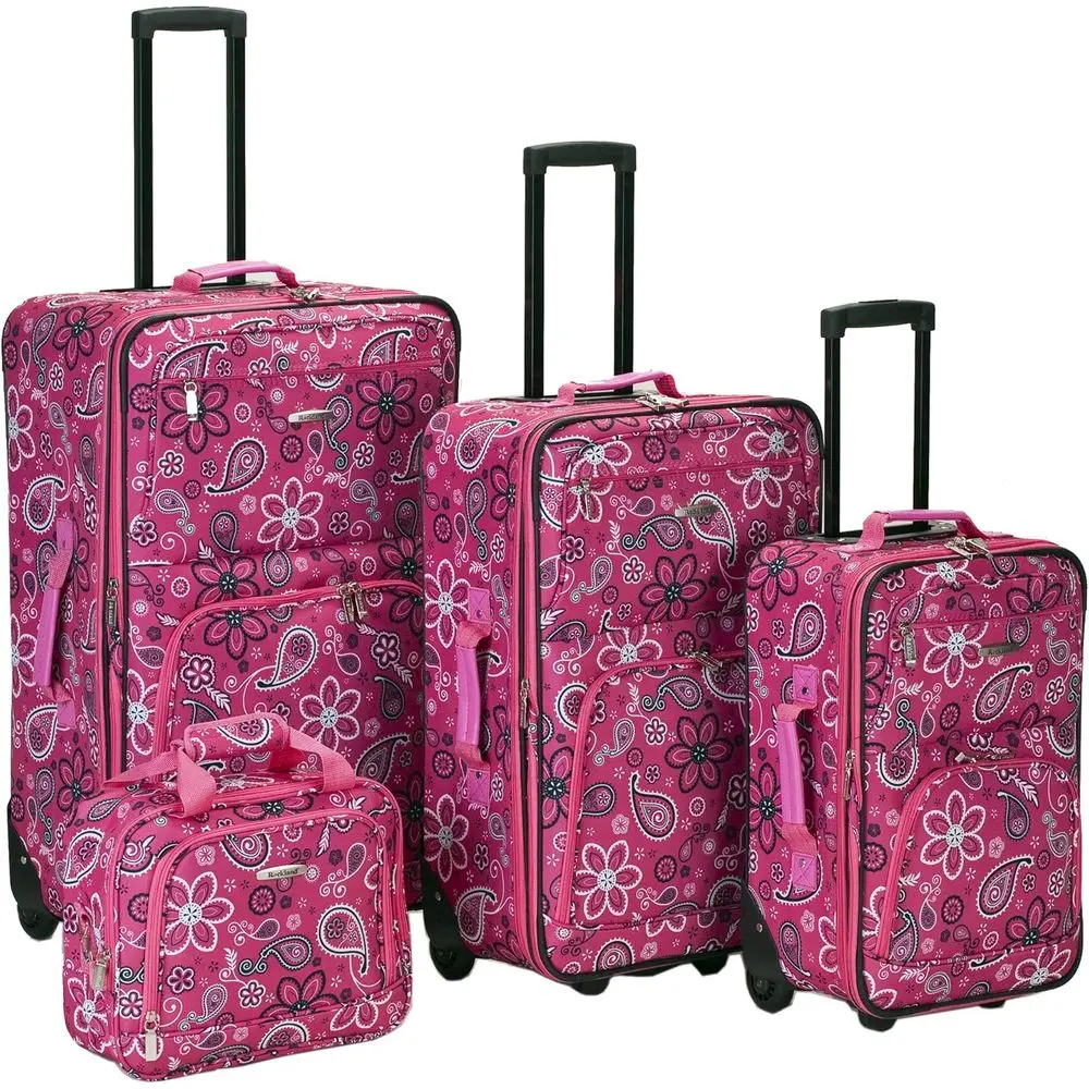 

Pink Bandana 4-Piece Luggage Set: Softside Upright with Sizes 14, 19, 24, 28