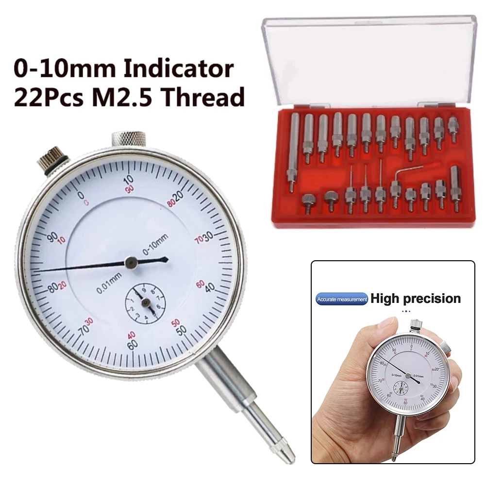 22 Pcs Steel Contact Point Set with M2.5 Thread for Dial Indicator 0-10mm Lug Back Test Gauge Compatible with Metric Indicators