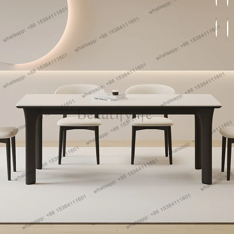 Solid wood rock slab dining table Household ash wood rectangular medium and ancient style modern simple dining table