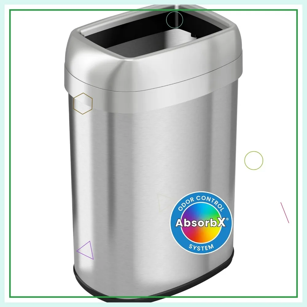 

50L Stainless Steel Open Top Trash Can with Odor Filters for Home Office Kitchen