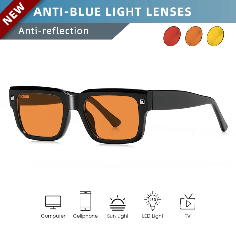 OKH New Anti Blue Light Orange Lens Sleep Glasses Thick Square Frame Anti-reflection Computer Eyeglasses