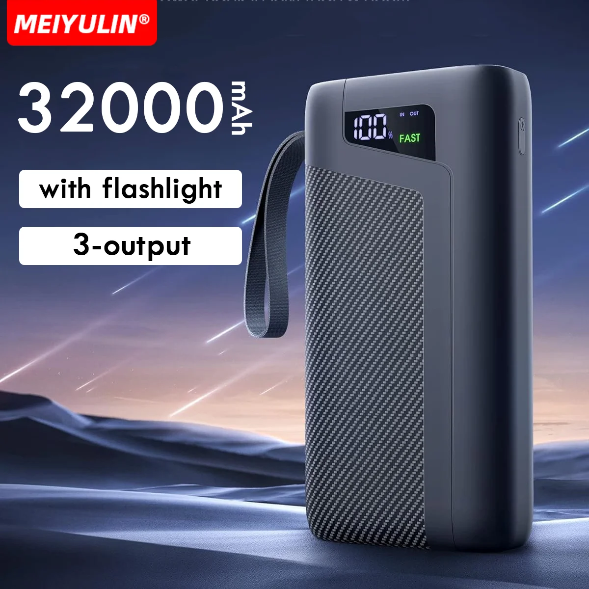 

32000mAh Portable Large Capacity Power Bank With Flashlight USB C 22.5W External Spare Battery For iPhone16 15 Samsung Xiaomi