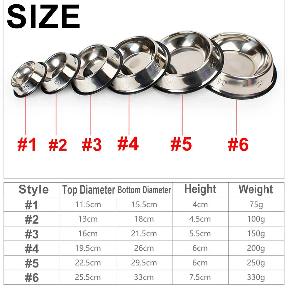 Stainless Steel Dog Cat Food Bowl Pets Quality Metal Pawprint Feeder Non-slip Pet Feeding Container with Rubber Base Accessories