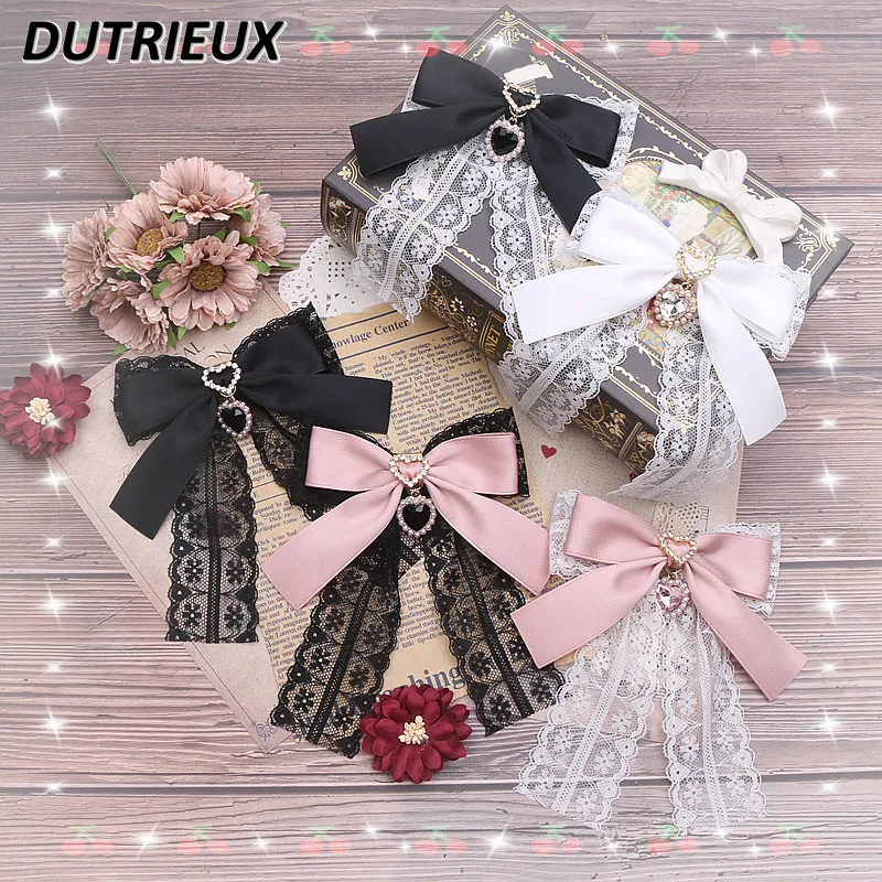 2023 New Fashion Hair Clips for Girls Japanese Style Sweet and Cute New Headwear Lace Rhinestone Barrettes Hair Accessories