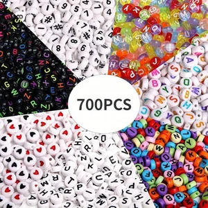 700 buah 7 Warna Manik-manik Huruf Bulat Manik-manik Nomor Alfabet Akrilik (7x4mm) untuk Pembuatan Perhiasan Gelang Kalung DIY 10 kit gelang persahabatan penjualan terbaik - №