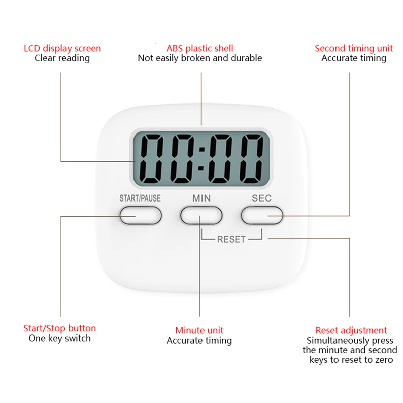 LCD Digital Display Timer Alarm Clock Sleep Stopwatch Clock House Kitchen Cooking Shower Study Kitchen Countdown Timer