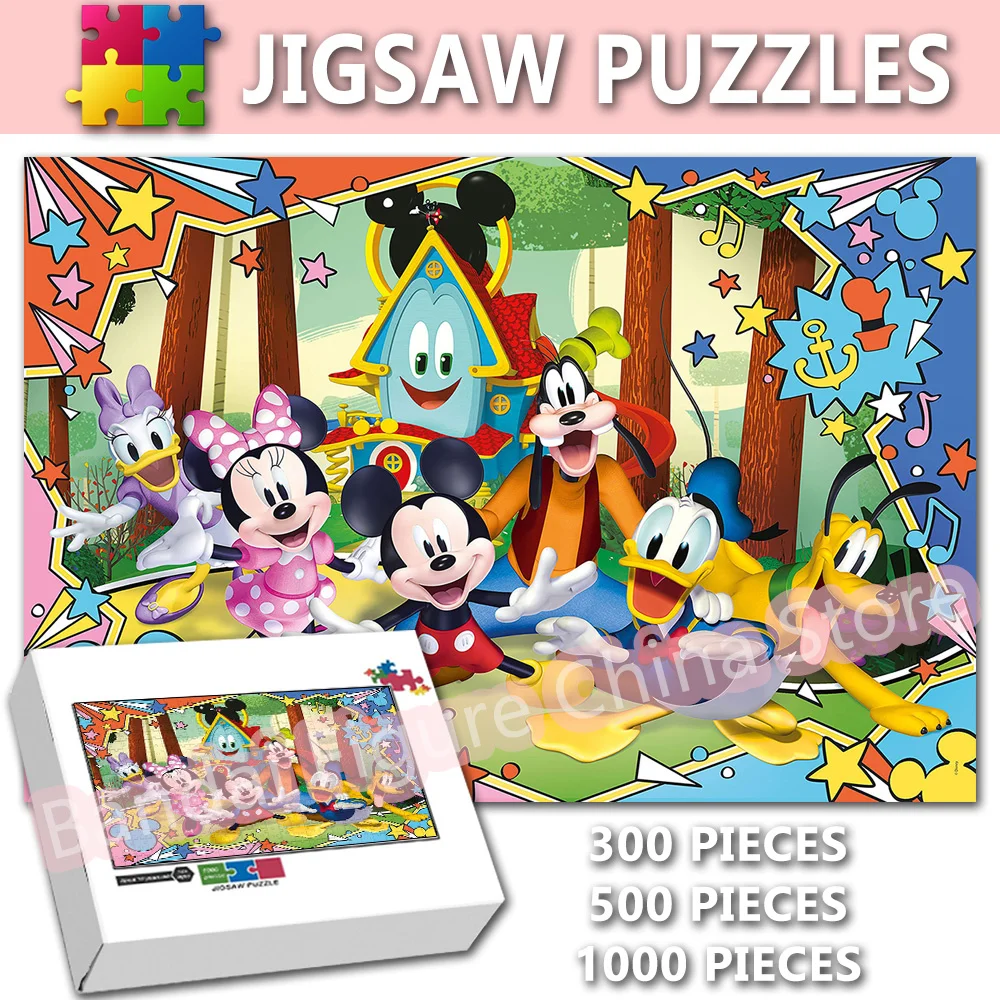 

Disney Family Cartoon Print Puzzle Mickey Mouse Donald Duck Goofy Diy Assembled Jigsaw Puzzle Educational Toys for Kids Gifts