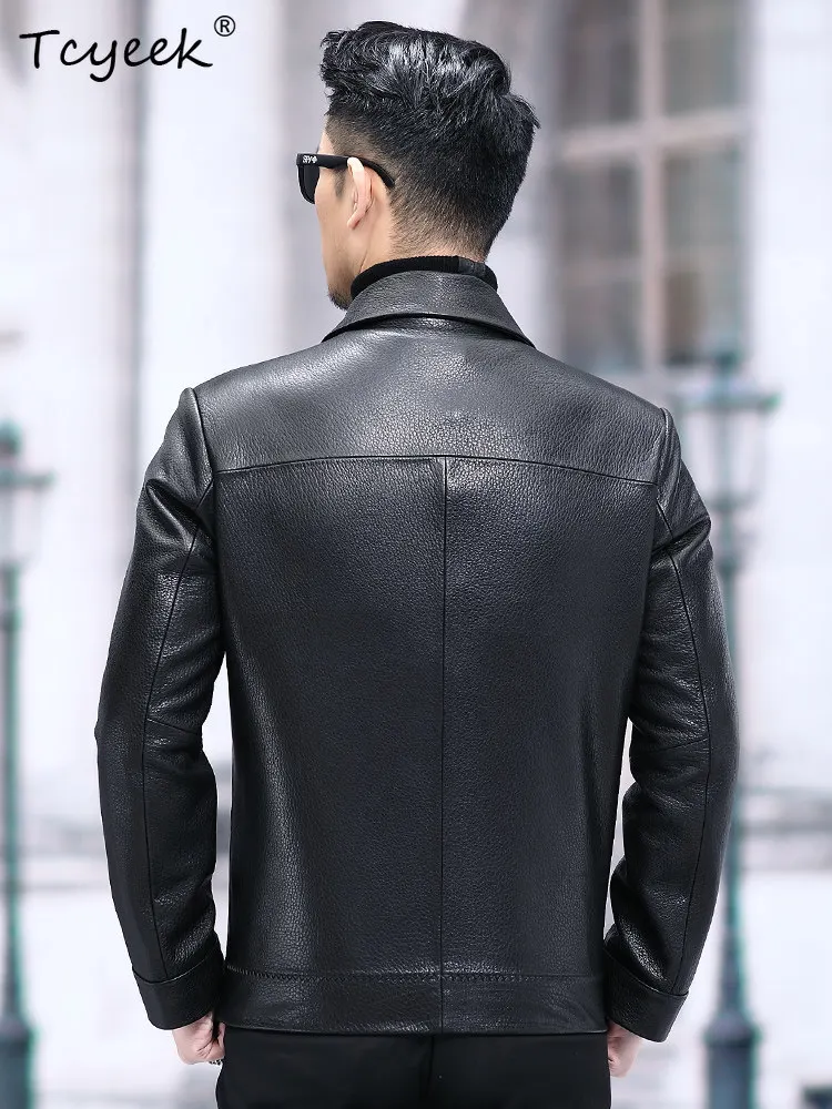 Tcyeek High-quality Deerskin Real Leather Jacket Men Business Casual Autumn Clothes Fashion Mens Coats Slim Fit Trendy 남성가죽자켓