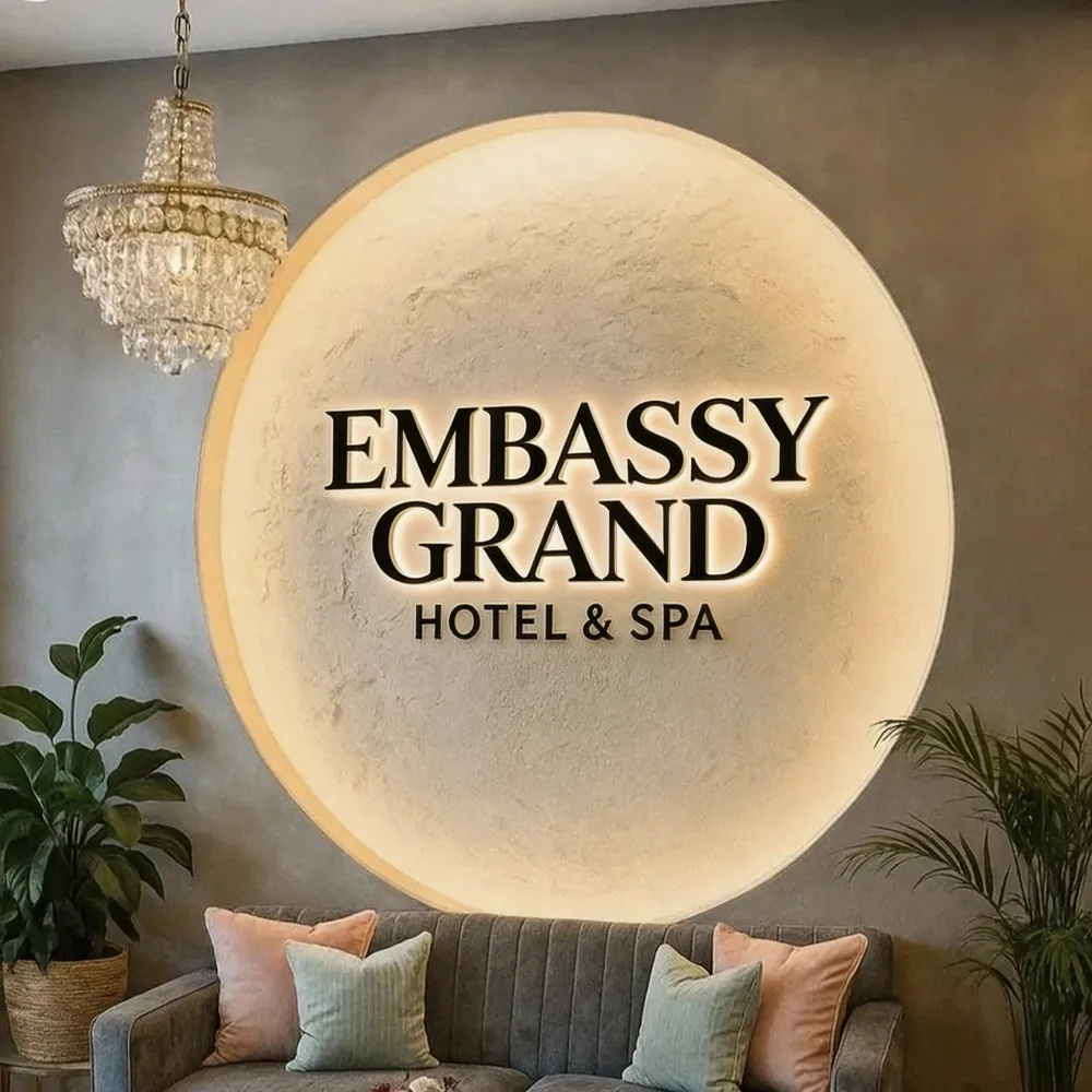 Custom 3D Metal Letter LED Sign Backlit Halo Front Lit Hotel Wall Logo for Hospitality Venue Indoor Outdoor Commercial Decor