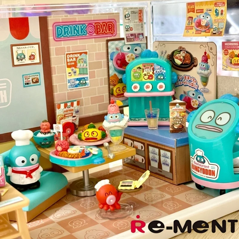 Rement Sanrio Hangyodon Blind Box Miniature Family Restaurant Scene Collectible Figures Desktop Decor For Anime Lovers
