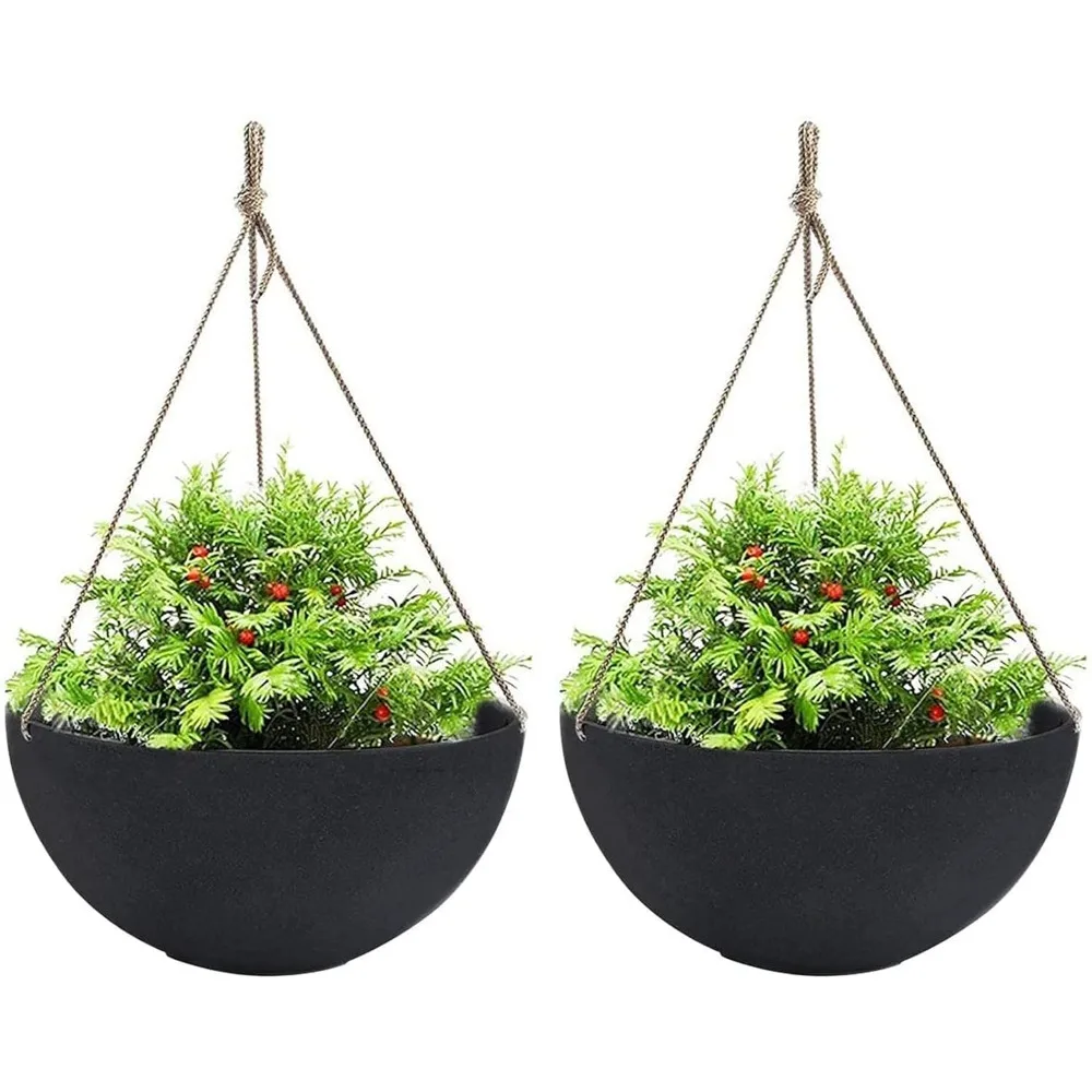 

Hanging Planters for Outdoor Plants, Large Hanging Planter with Drain Holes, Black Hanging Flower Pots