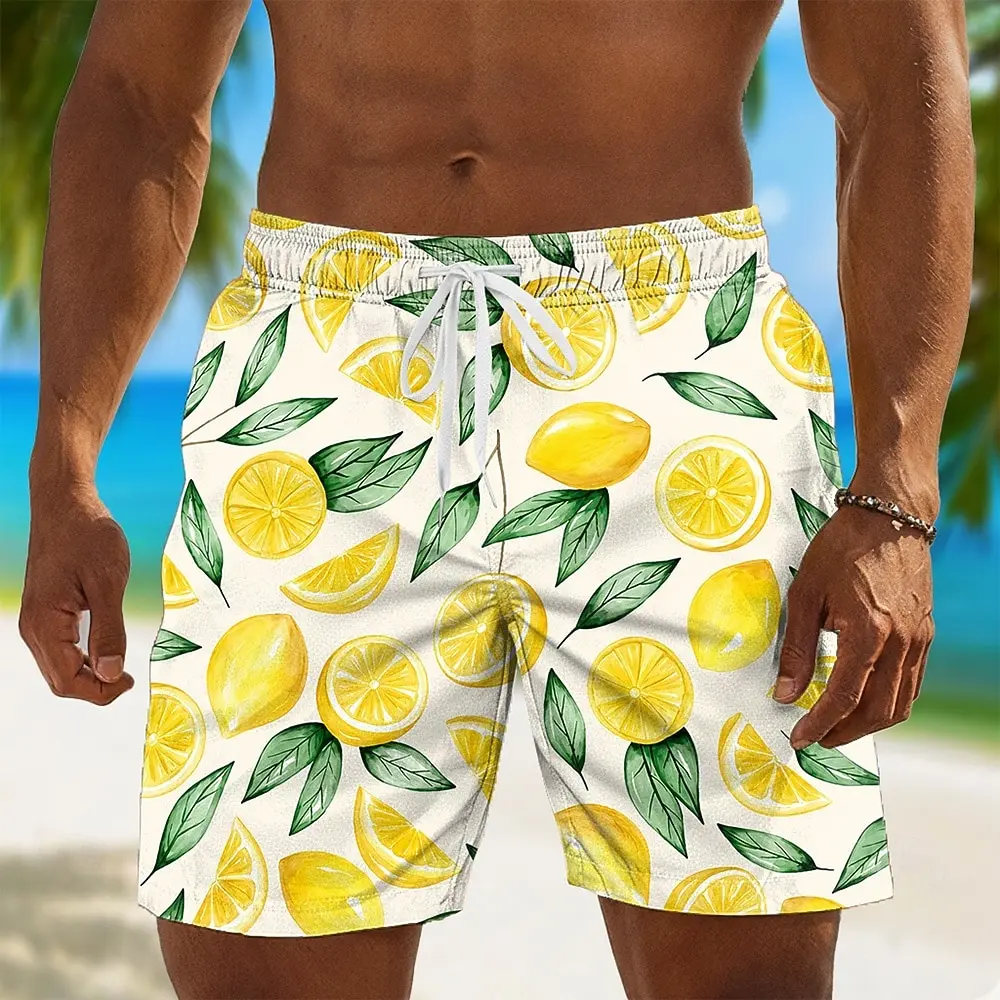 Men's Red Tropical Palm Tree Print Drawstring Shorts, Casual Loose Swim Trunks for Spring Summer Beach & Vacation Wear