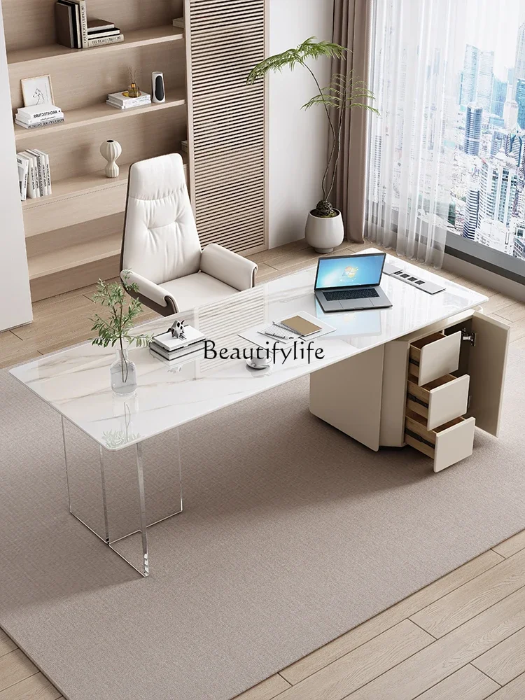 pg45Italian Minimalist Stone Plate Desk Home High-Grade Acrylic Suspended Computer Desk