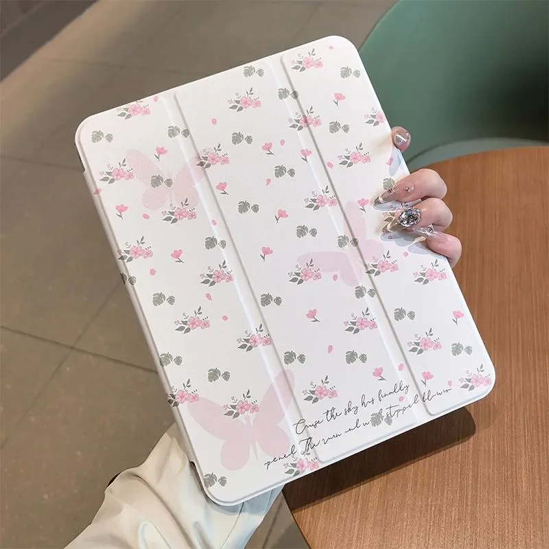 

Ins Pretty Butterfly Flower Tablet Case For iPad Pro 11 12.9 13 M2 M4 M3 M5 Shell 8.3 9.7 10.2 5/6/7/8/9/10/11th Air 4 5 6 Cover