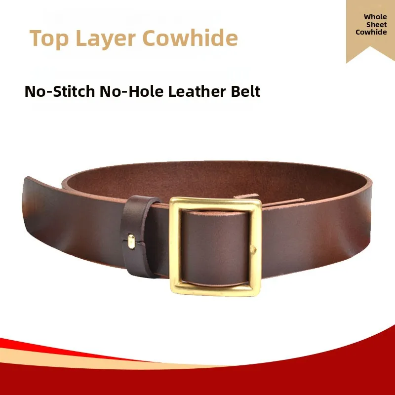 メンズカジュアルレザーベルト-真鍮バックル-ウエストベルト-本革-穴なし-ノンホールベルト-38mm-ビジネススタイル-幾何学模様