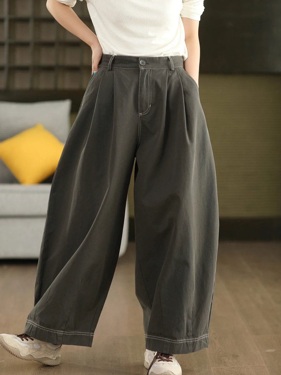 

High Quali Cotton Harlan Pants Artistic Stitched Balloon Pants Straight Leg Slimming Trousers for Women Vintage Sle