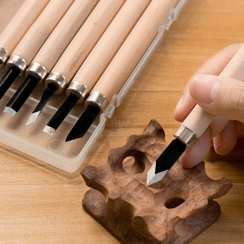 

Print Carving Knife Durable Wooden Handle File Multispecification Manual Trimming Knife Set Woodworking Auxiliary Tool with Case