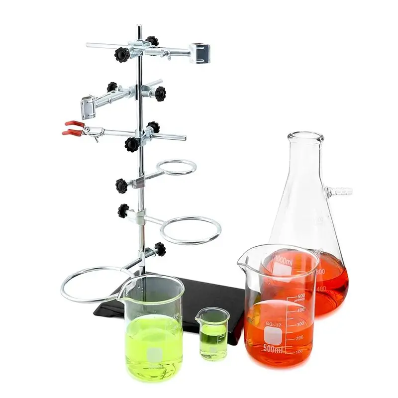 Y42A-Lab Support Stand Set With Condenser Stand, Flask Clamp, And Iron Clamp Holder-Laboratory Grade Metalware Kit