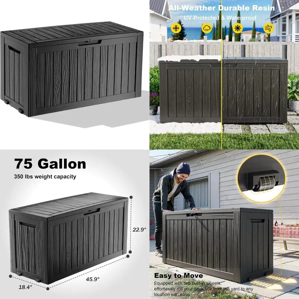 Large Outdoor Waterproof Storage Box, Resin Deck Box, Lockable Patio Furniture Storage Container for Garden and Pool Area