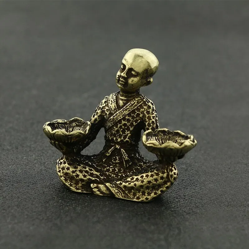 Retro Brass Buddha Zen Statue Little Monk Sitting Candle Holder Nice Art Work