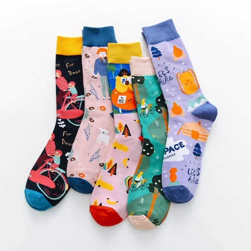 New trendy socks personality graffiti illustration men and women socks cartoon creative medium tube street skateboard socks