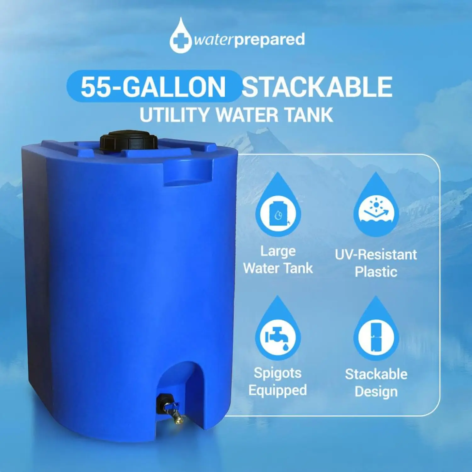 55 Gallon Unique Stackable Utility Water Tank, Blue