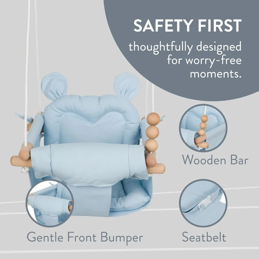 Babyschommel Lichtblauw Binnen Buiten Draagbare Hangstoel voor Baby's Peuters 6 Maanden - 4 Jaar Katoenen Canvas Beukenhout Fra