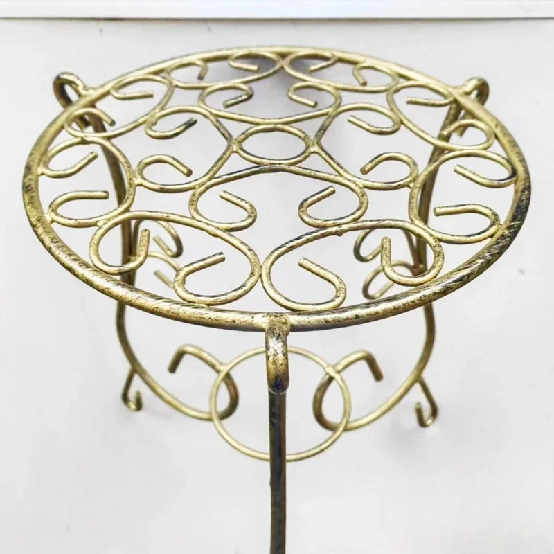 Solid floor-to-ceiling wrought iron flower stand, ground potted plants, flowers, green plants, round flower stool, baking paint,