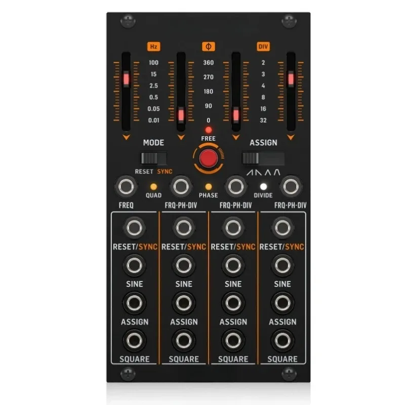 Quad LFO with Assignable Waveforms and 4 Controls and Switches for Eurorack