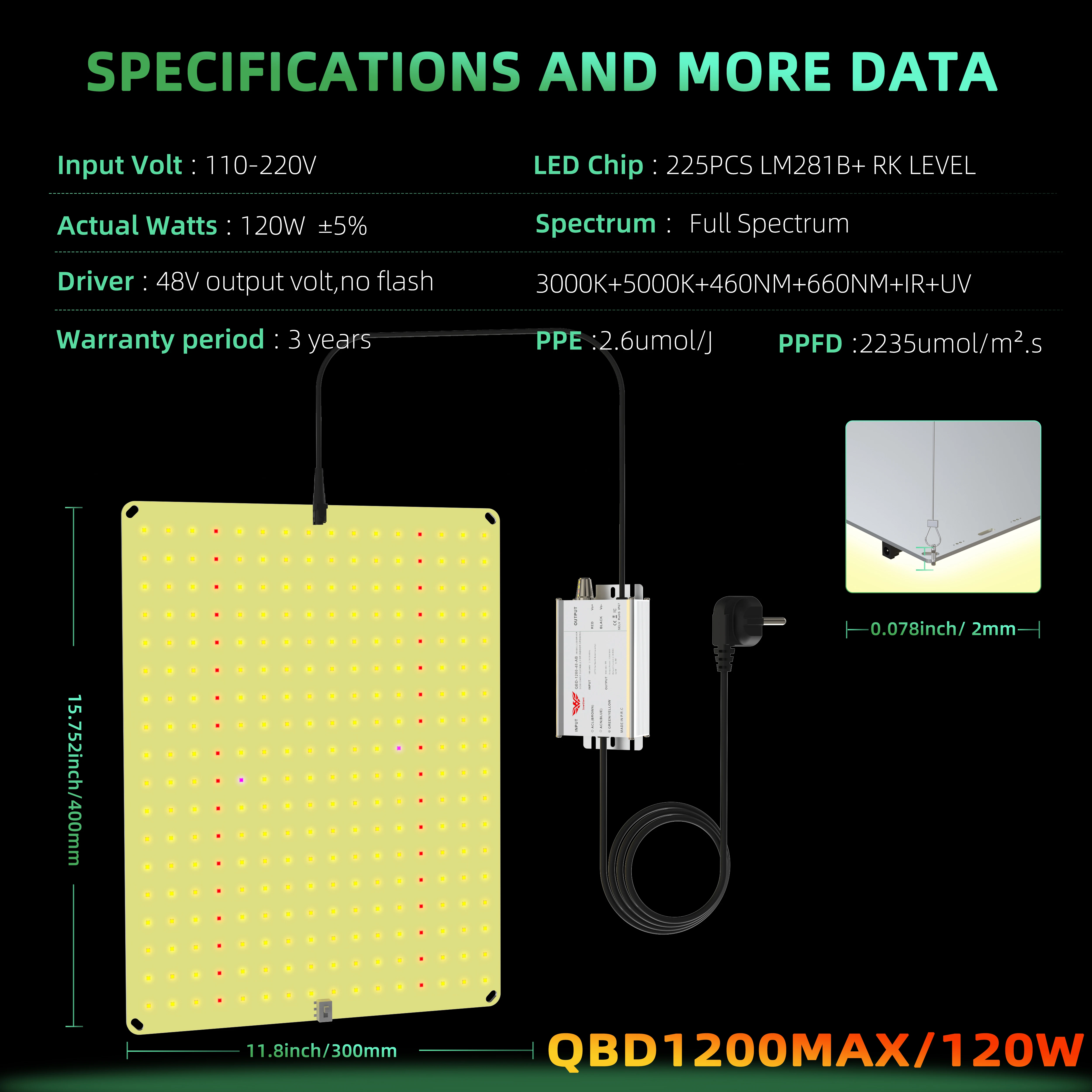 EVQ LED-Wachstumslicht 850 W SM LM281b+ Dioden Leises lüfterloses Vollspektrum-Wachstumslicht mit hohem PPFD für 5 x 5 Fuß Abdeckung, Gemüse und Blüte 6
