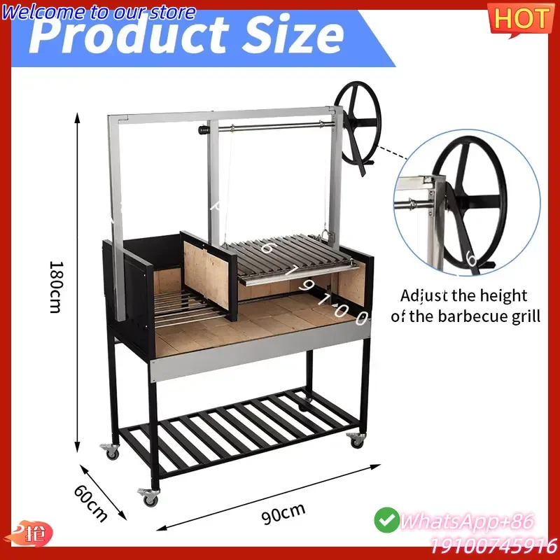 2026Hot HDL24 Freestanding Charcoal Spit Roaster Argentinian Grill Parrilla Barbecue Argentine Brasero Grill