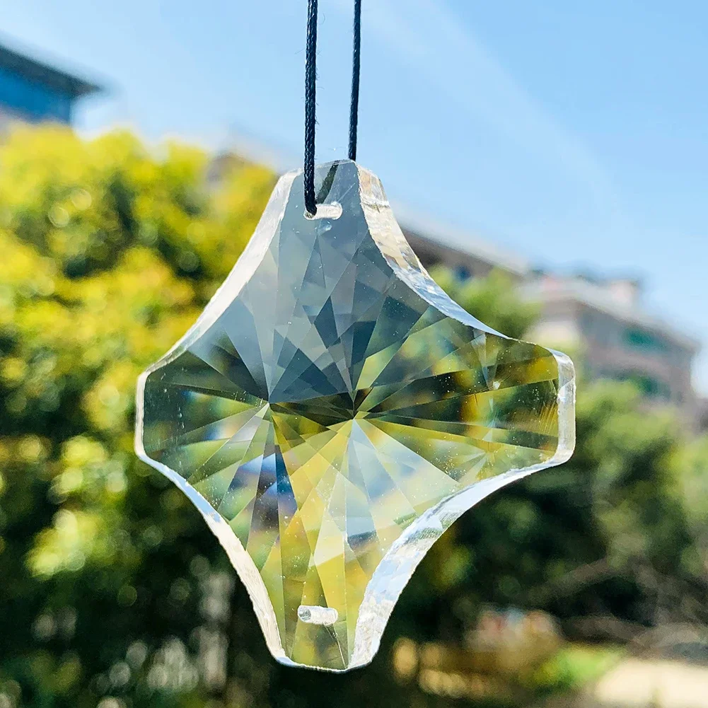 60mm Clear Geometry Cross Arc 2-holes Faceted Prism Glass Crystal Charms Ceiling Chandelier Curtain Dangle Rainbow Sun Catcher