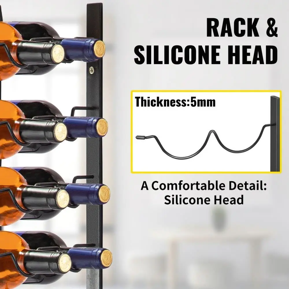 Wall Mounted Wine Rack 12x2 Bottles Black Steel Vertical Design Modern Decorative Storage Rack11x1 Inch