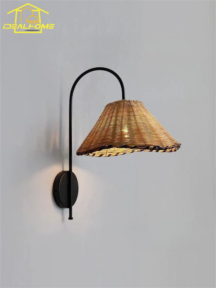 Wabi-sabi Designer Rattan Weaving Zen Art Decorative Wall Lamp LED E27 Bedroom Bedside Hotel Corridor Living Room Background Bar