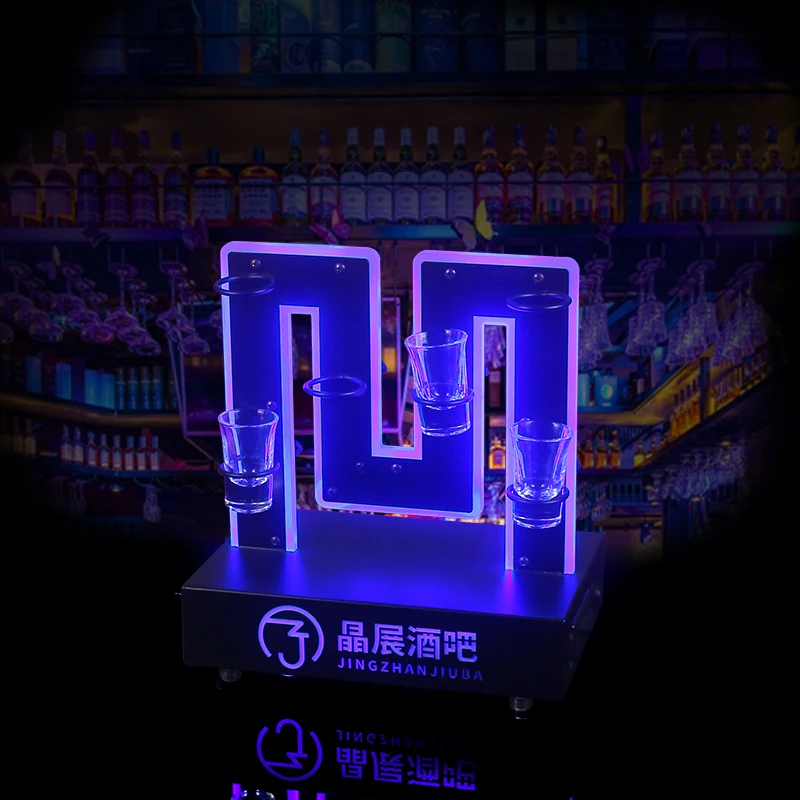

Светодиодная светящаяся M-образная стойка для стекла, акриловый держатель для коктейльного стекла для бара, ночного клуба, декоративный органайзер для спиртовых напитков