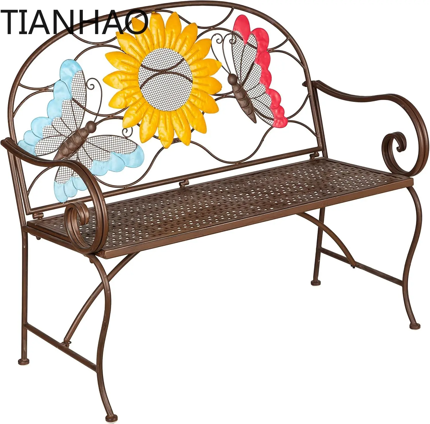 Sunflower Garden Bench Outdoors & Indoors | Cast Iron Metal Patio Bench | Outdoor Seating Furniture | Seats for Park, Porch,Deck