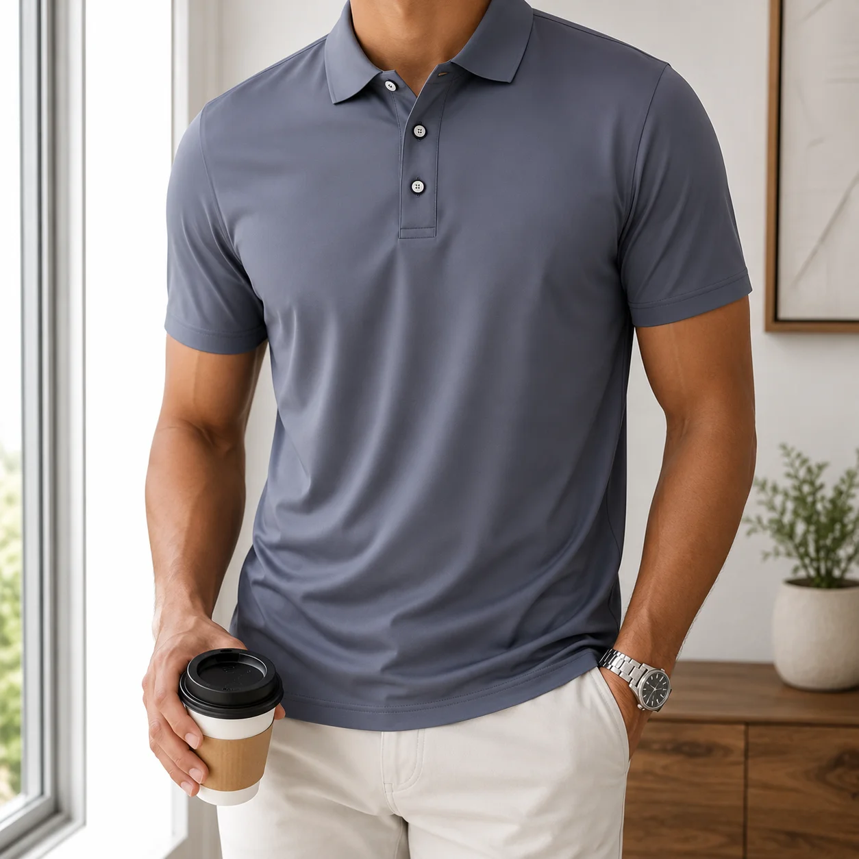 Men's Quick Dry Polo Shirt Short Sleeve Breathable Lightweight Business Casual Office Golf Summer Solid Color Performance Shirt