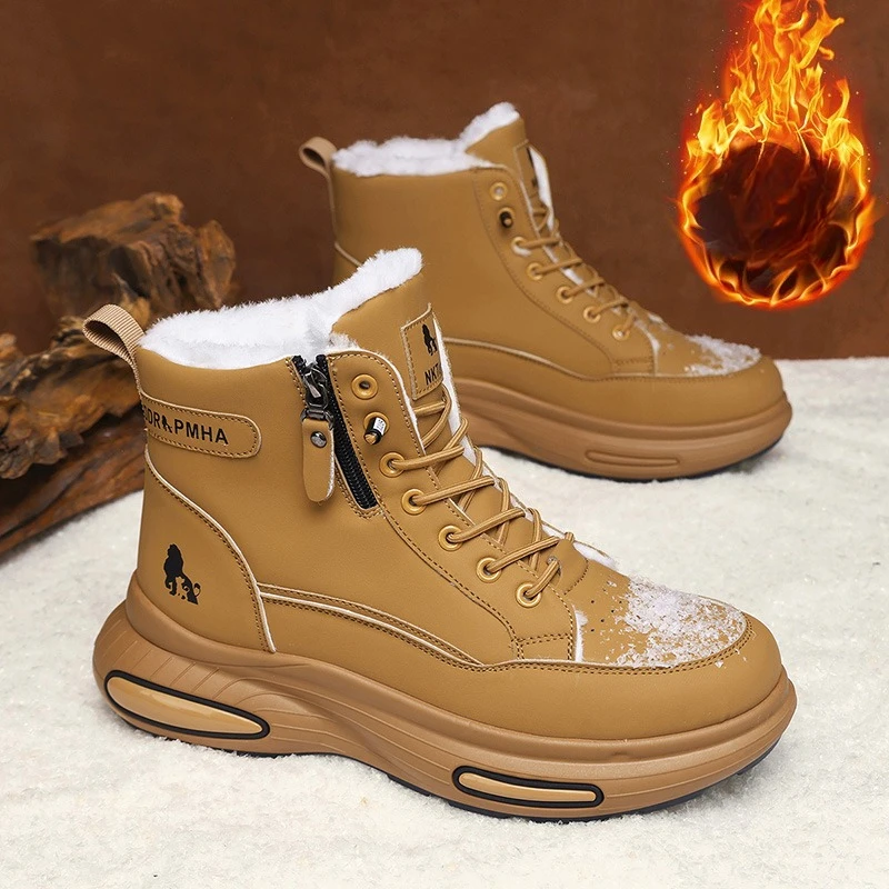 Winter Mens Warm Ankle Boots Fashion Versatile Black Leather Shoes Outdoor Non-slip Sneakers for Man Motocycle Snows Boots Botas