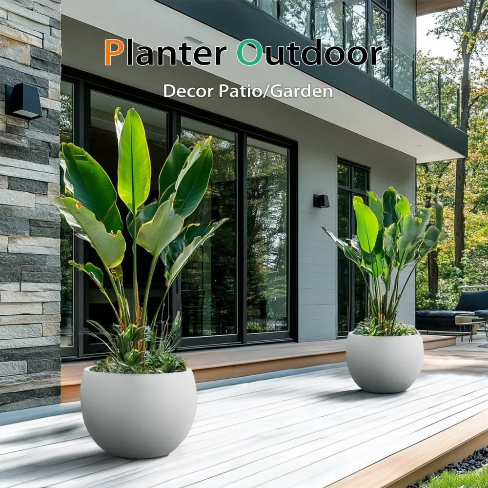 Große graue hohe Pflanztöpfe aus Zement für Bäume im Innen- und Außenbereich, Blumen – 45,7 cm langlebige Betonpflanzgefäße