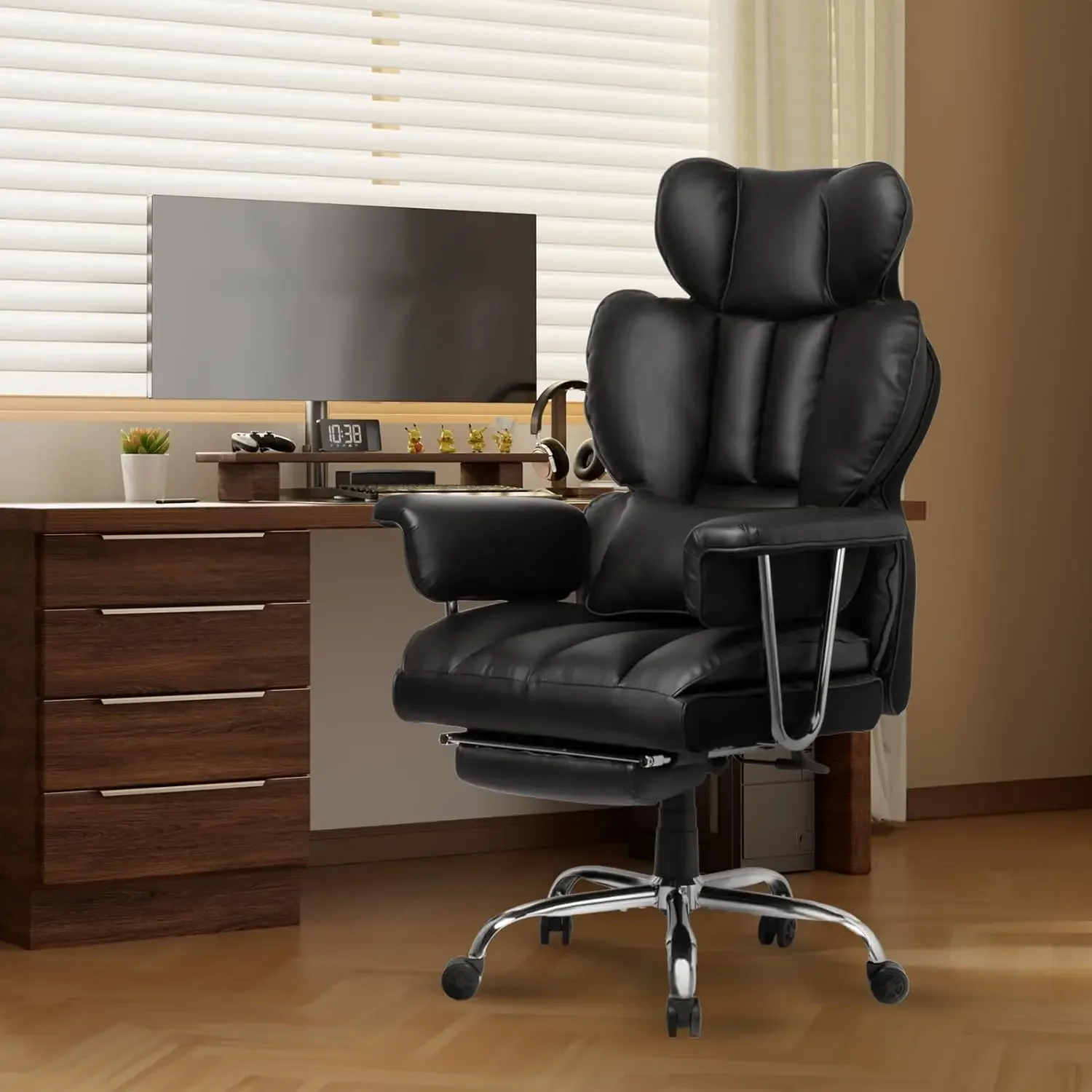 Silla de oficina ergonómica de cuero PU con respaldo alto para personas grandes y altas, silla giratoria ejecutiva con reposabrazos