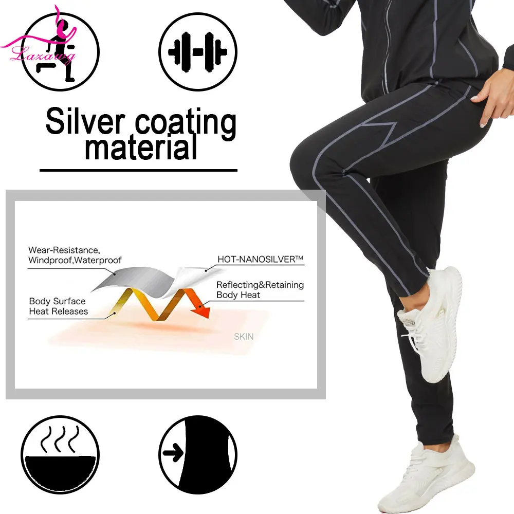 LAZAWG Sauna Set for Women Weight Loss Suit Sweat Jacket Leggings Fitness Top Pants Thermo Long Sleeves Trousers Body Shaper Gym