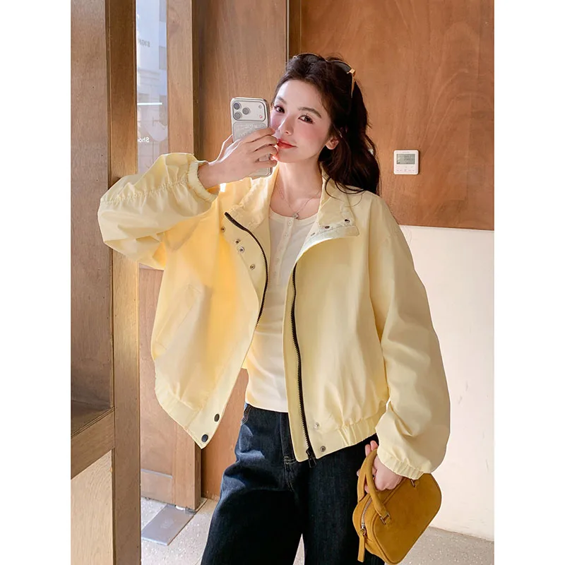 New Women's Short 2026 Spring Autumn Beautiful Loose Fashion Lady Outerwear Age-reducing Contrast Collar Ladies Coat