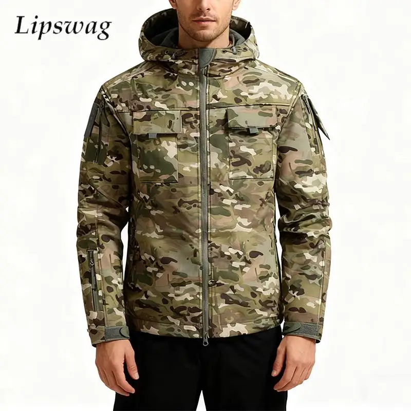 

Водонепроницаемое ветрозащитное уличное пальто, мужская осенне-зимняя теплая флисовая подкладка, тактическая куртка с капюшоном, мужские пальто с камуфляжным принтом
