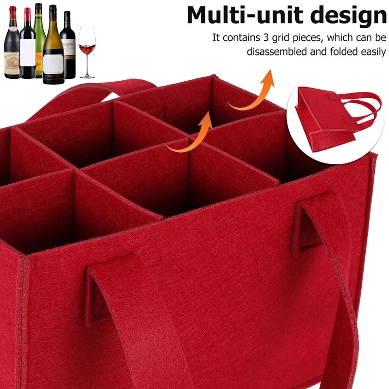 Lightweight Foldable For Travel Wine Bottle Bag With Carry Handle Picnic Tear Resistant Waterproof 6 Compartments BBQ Party