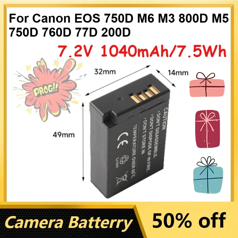 

Аккумулятор Li-ion LP-E17 7.2V 1040mAh/7.5Wh для цифровых камер Canon EOS 750D, M6, M3, 800D, M5, 760D, 77D, 200D