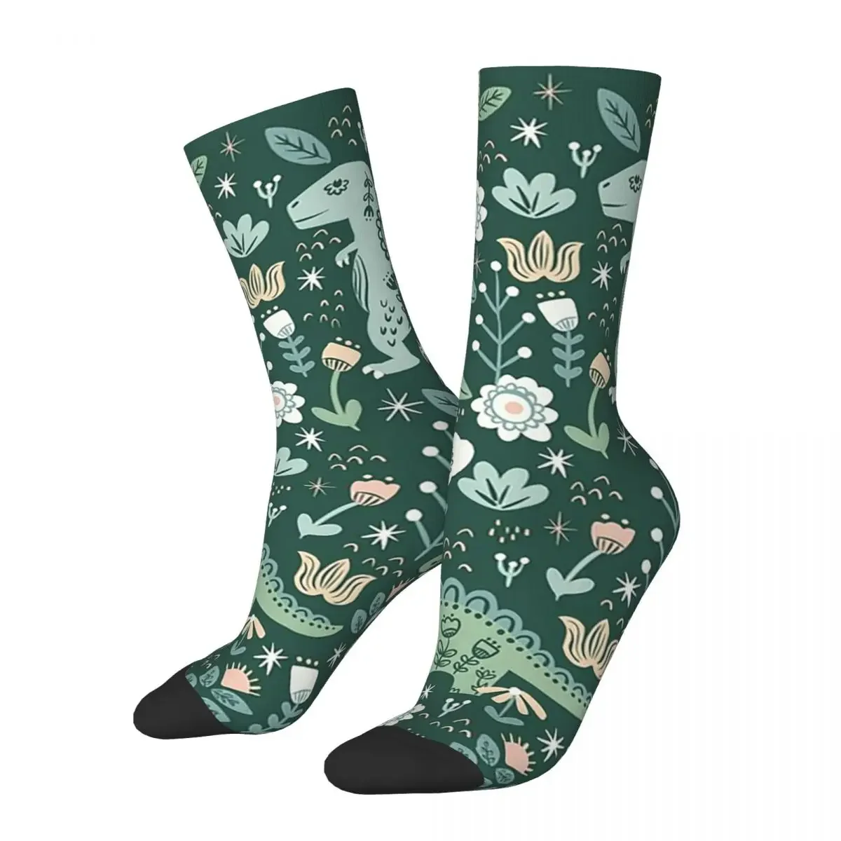 

Folk Floral Dinosaur Socks Harajuku High Quality Stockings All Season Long Socks Accessories for Man's Woman's Birthday Present