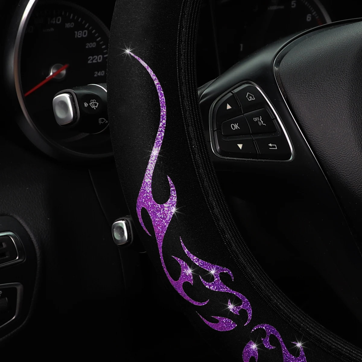 A Blingbling Flame Totem Dynamischer Lenkradbezug aus Stoff ohne Innenring, passend für 14,5-15 Zoll, Autozubehör – Detail 9