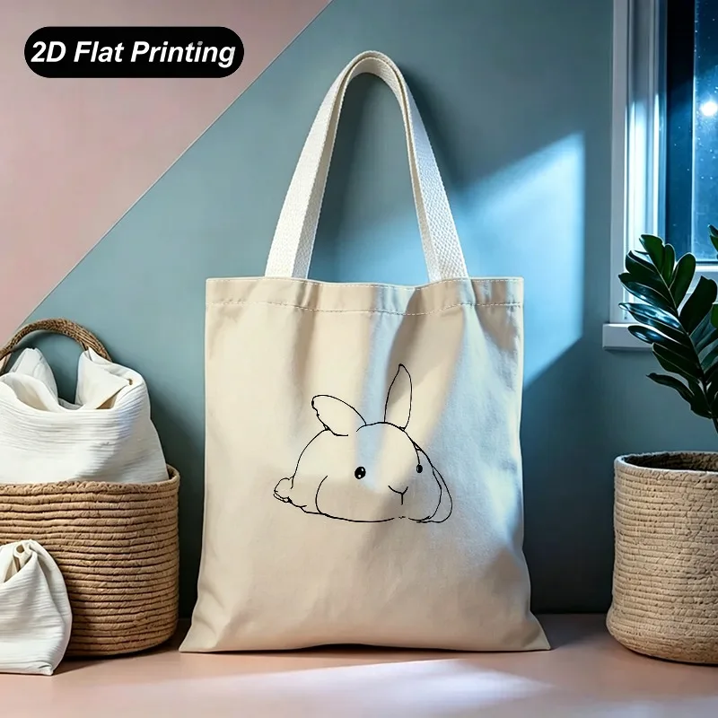 1PC 15.7*13.8 Inch Cute Bunny Line Drawing 2D Flat Printed Large Capacity Hot Sale Women's Tote Bag Ideal Gift for Shopping