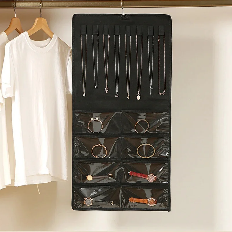 48 Pockets Hanging Women Jewelry Organizer With Hanger Metal Hooks Earrings Necklace Bracelet Ring Accessories Display Holder