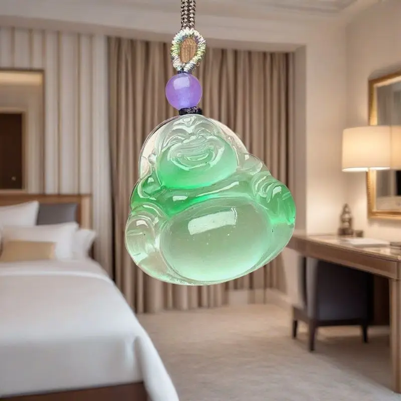 

Myanmar Laokeng jadeite pure natural high ice species floating green Buddha Gong jade Buddha pendant jade fine